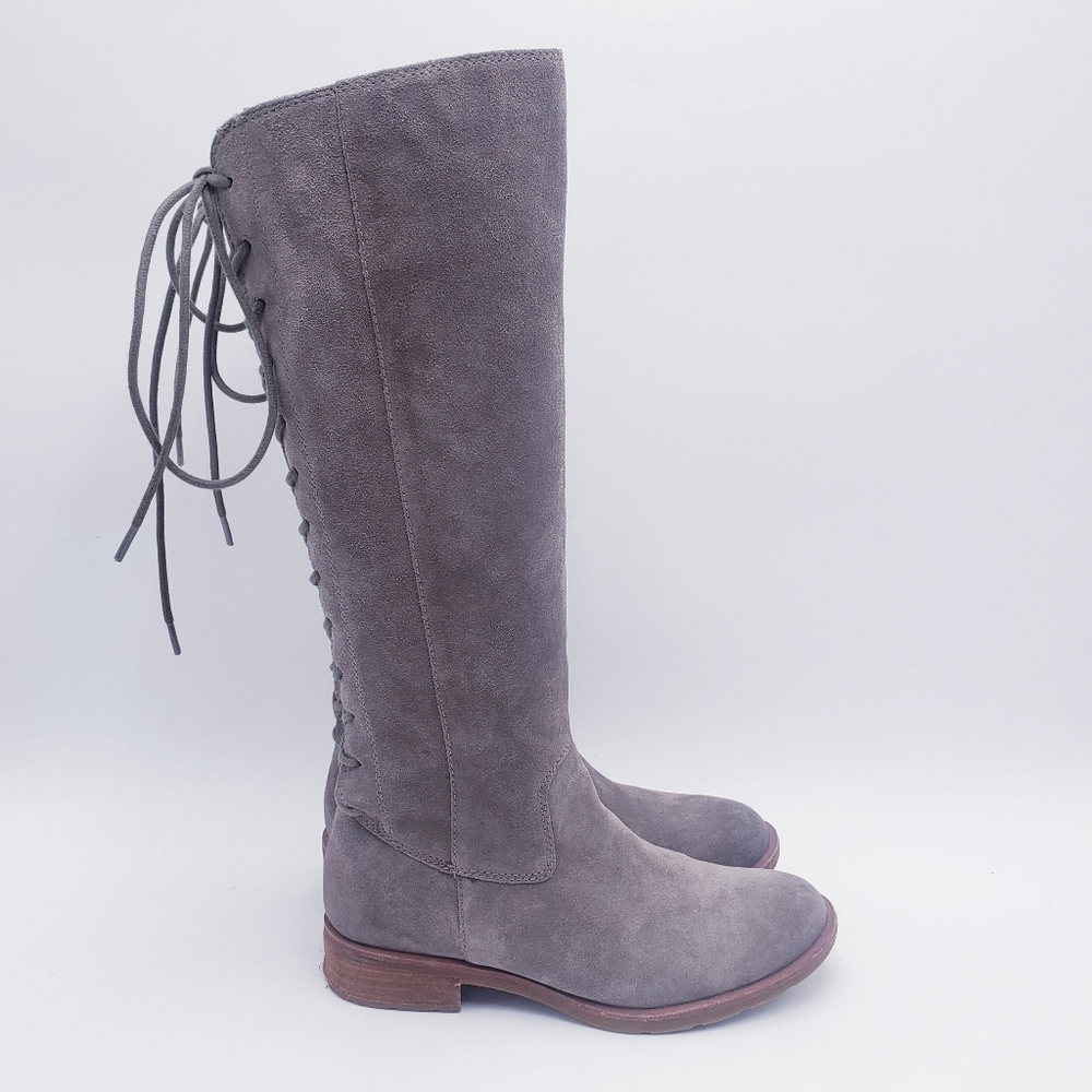 Sofft Sharnell II Grey Suede‎ Lace Up Tall Knee High Boots Women's Size 6